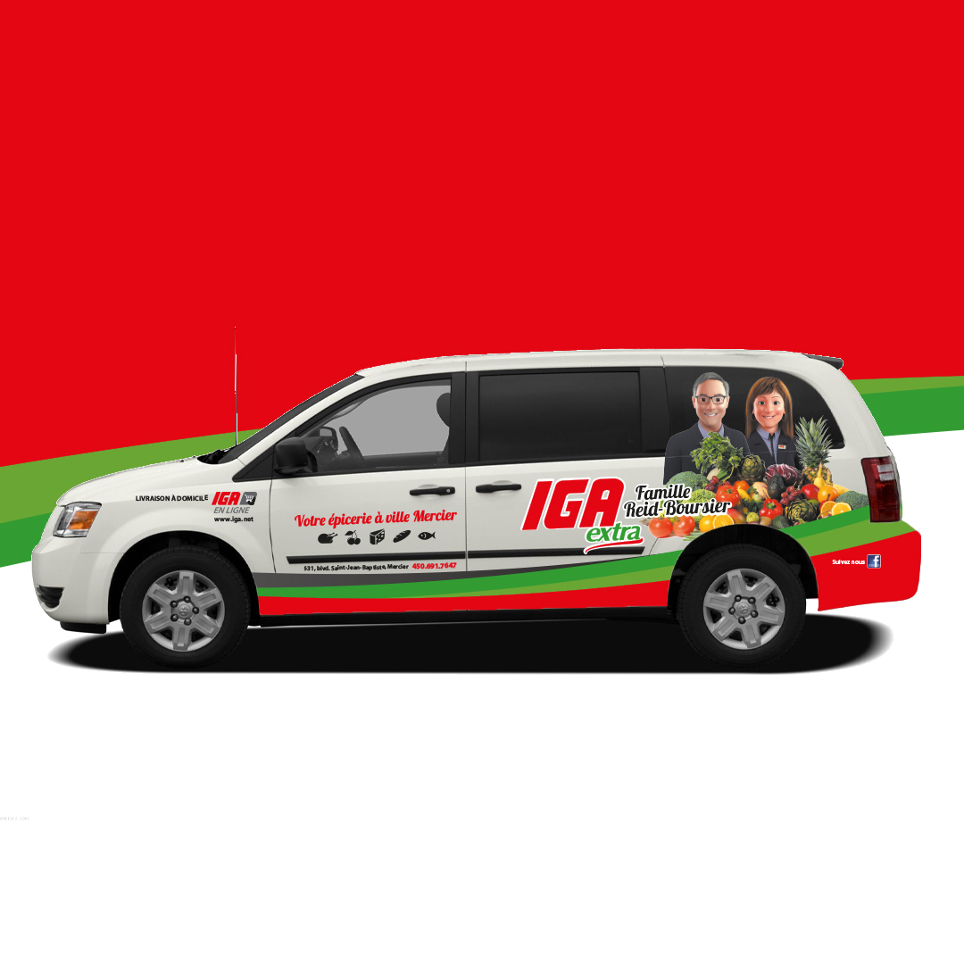 Lettrage véhicule IGA Extra famille Reid-Boursier